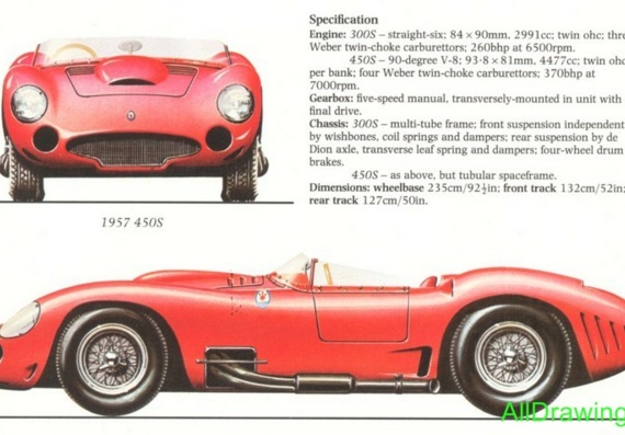 Maserati 450S (1957) (Мазерати 450С (1957)) - чертежи (рисунки) автомобиля